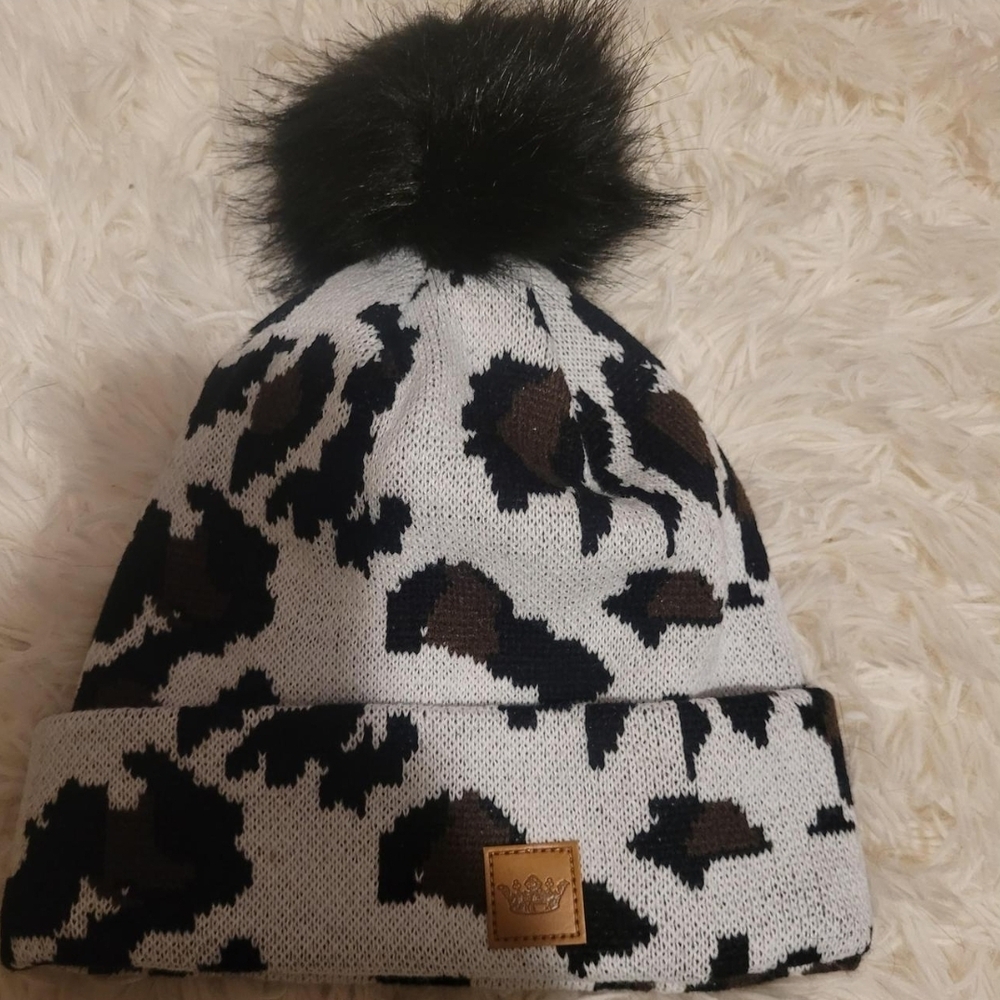 Fire King Black and White Cow Print Hat